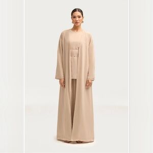 Veiled Collection Nevene Three Piece Open Abaya In Stone